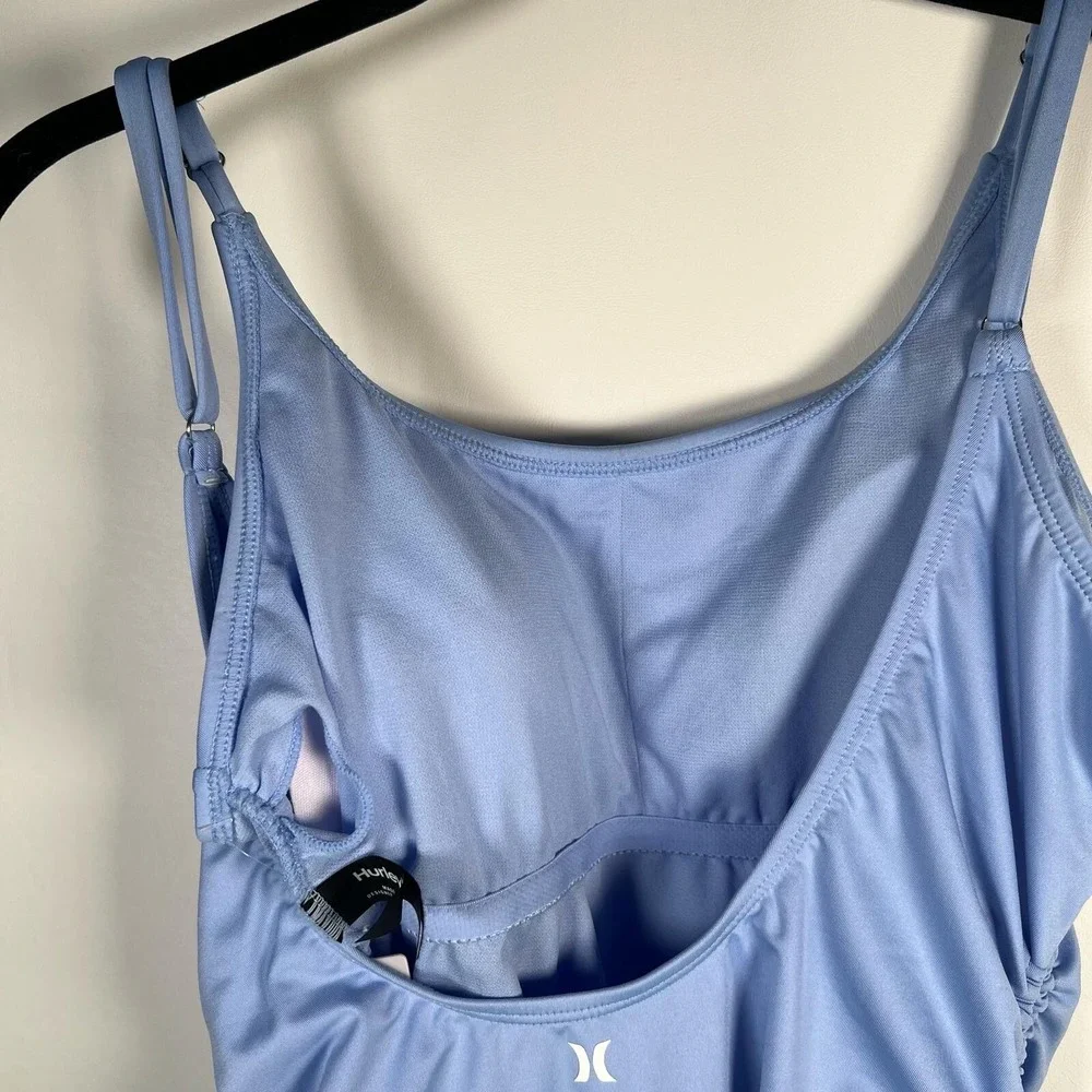 NWT Hurley Light Blue One Piece Swimsuit Front Logo Ruched Sides HURN23017 LARGE